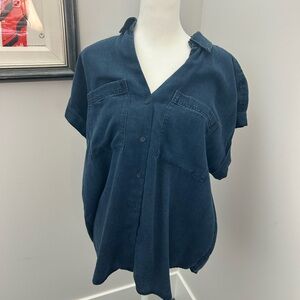 Women's Navy Button-Up Top